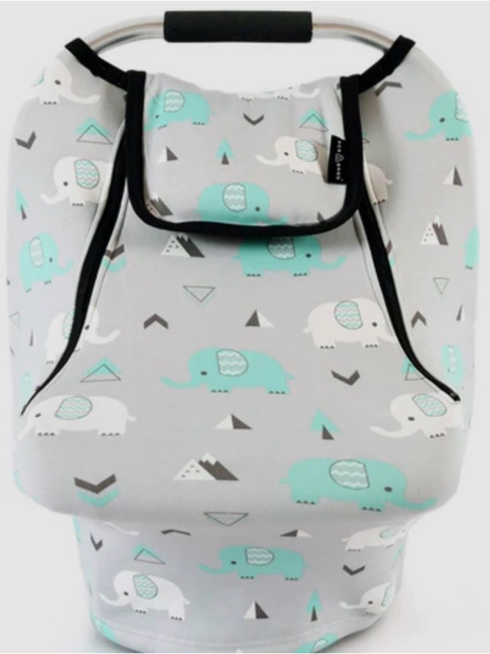 Baby Car Seat Cover - Grey & Teal Elephant Print